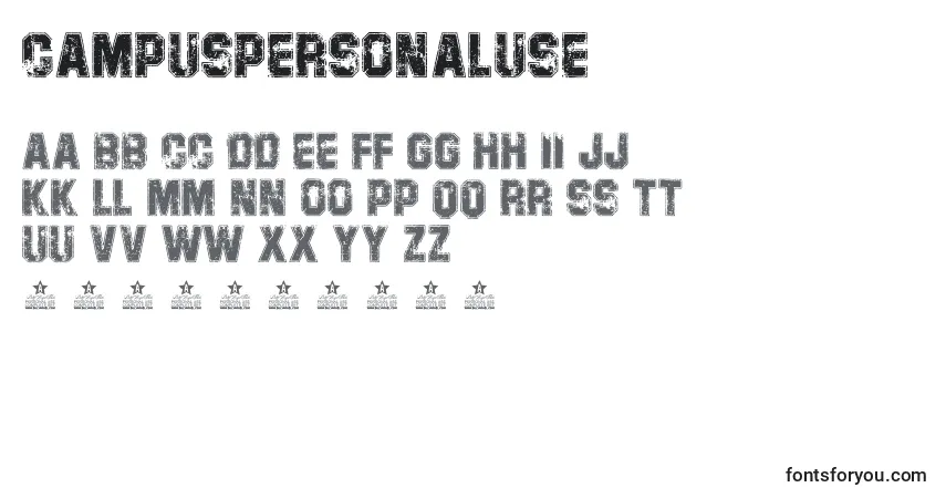 A fonte CampusPersonalUse – alfabeto, números, caracteres especiais