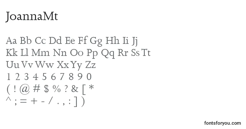 A fonte JoannaMt – alfabeto, números, caracteres especiais