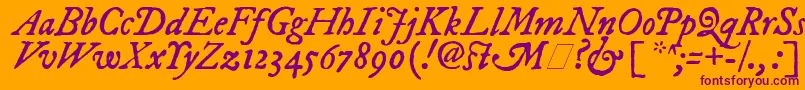 Czcionka ImFellDwPicaItalic – fioletowe czcionki na pomarańczowym tle