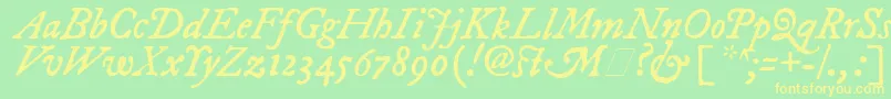 フォントImFellDwPicaItalic – 黄色の文字が緑の背景にあります