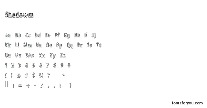 Czcionka Shadowm – alfabet, cyfry, specjalne znaki