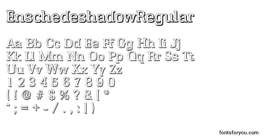 Czcionka EnschedeshadowRegular – alfabet, cyfry, specjalne znaki