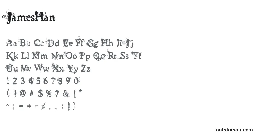 Czcionka JamesHan – alfabet, cyfry, specjalne znaki