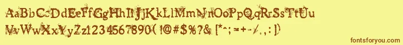 フォントJamesHan – 茶色の文字が黄色の背景にあります。