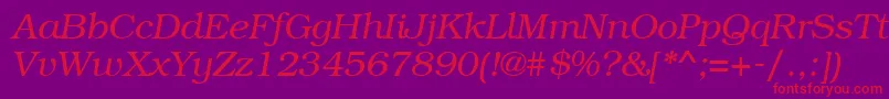 BookmangttItalic-fontti – punaiset fontit violetilla taustalla