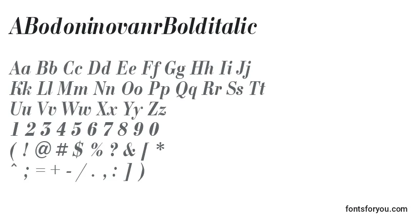 A fonte ABodoninovanrBolditalic – alfabeto, números, caracteres especiais
