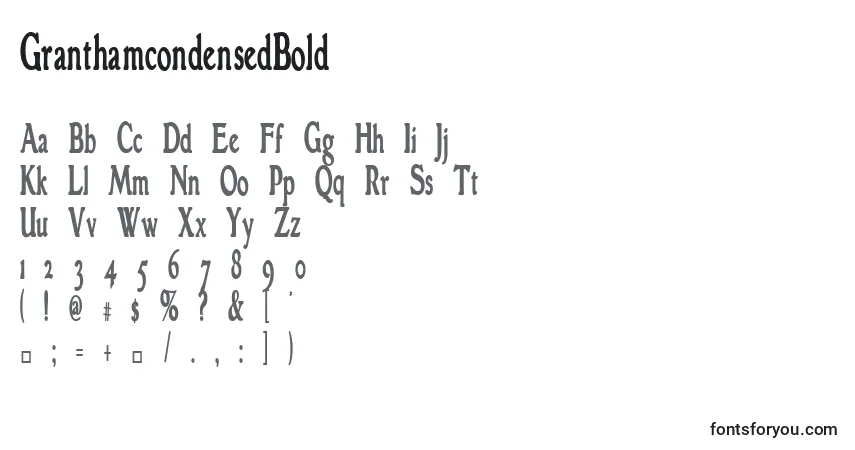 A fonte GranthamcondensedBold – alfabeto, números, caracteres especiais