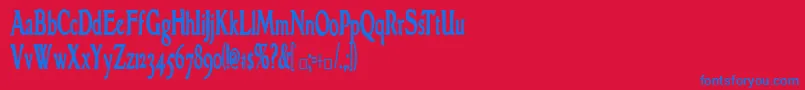 GranthamcondensedBold-Schriftart – Blaue Schriften auf rotem Hintergrund