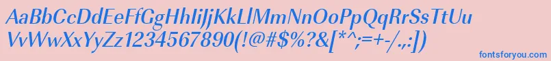 UrwimperialtmedextnarOblique-Schriftart – Blaue Schriften auf rosa Hintergrund