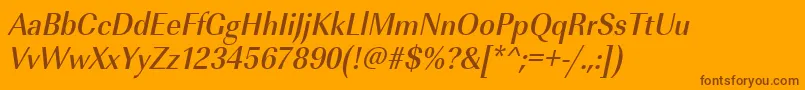 Weitere Informationen zur UrwimperialtmedextnarOblique-Schriftart UrwimperialtmedextnarOblique-Schriftart – Braune Schriften auf orangefarbenem Hintergrund