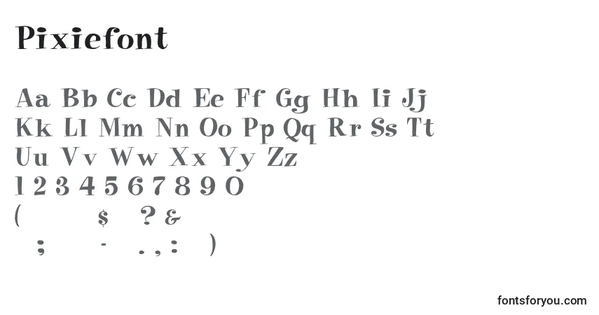 Schriftart Pixiefont – Alphabet, Zahlen, spezielle Symbole