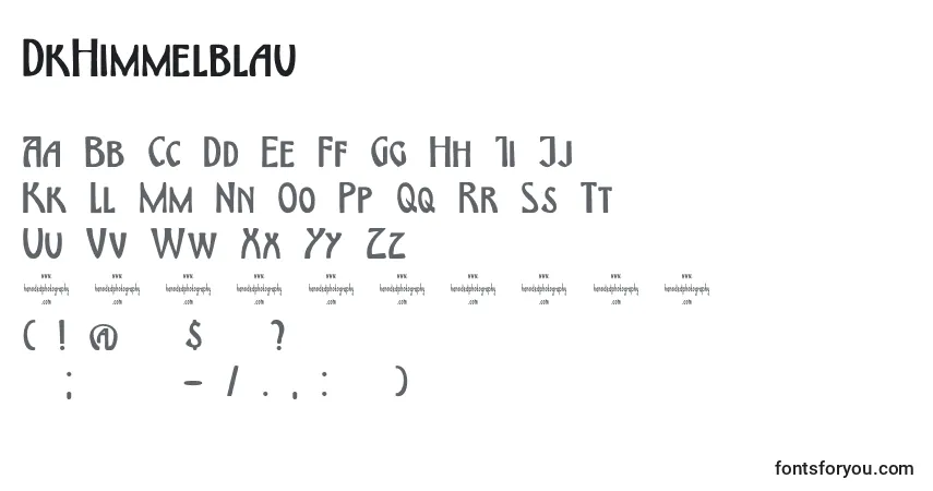Schriftart DkHimmelblau – Alphabet, Zahlen, spezielle Symbole