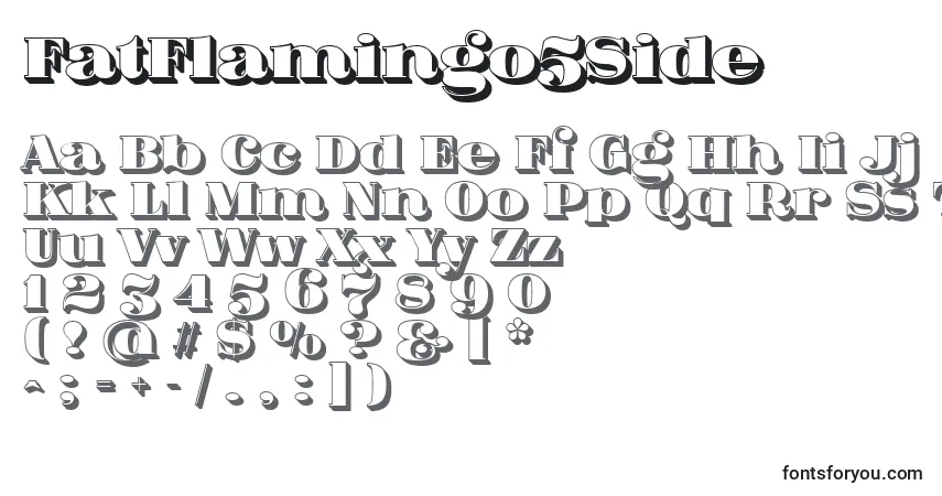 A fonte FatFlamingo5Side – alfabeto, números, caracteres especiais
