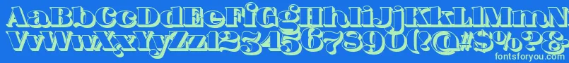 More about FatFlamingo5Side Font FatFlamingo5Side Font – Green Fonts on Blue Background