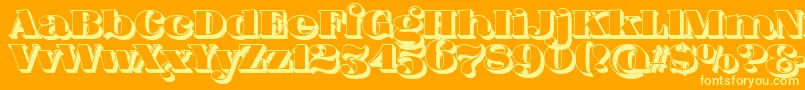 More about FatFlamingo5Side Font FatFlamingo5Side Font – Yellow Fonts on Orange Background