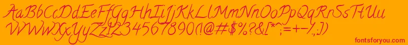 フォントCalligraffittiRegular – オレンジの背景に赤い文字