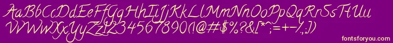 Fonte CalligraffittiRegular – fontes amarelas em um fundo roxo