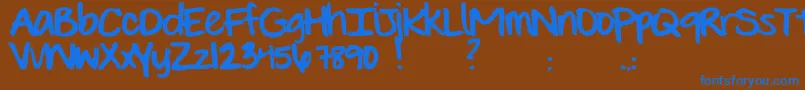 フォントEvieSHand – 茶色の背景に青い文字