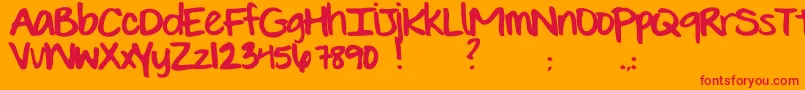 フォントEvieSHand – オレンジの背景に赤い文字