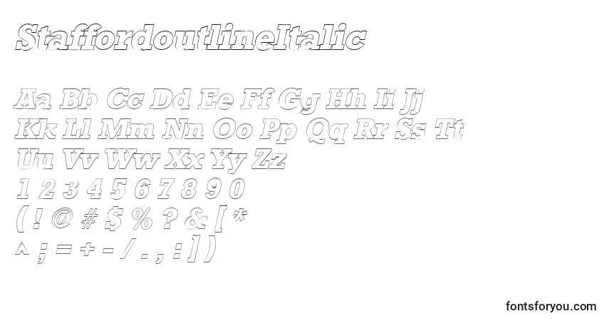 Шрифт StaffordoutlineItalic – алфавит, цифры, специальные символы