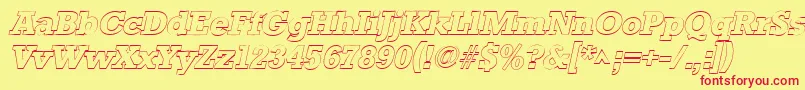 StaffordoutlineItalic-Schriftart – Rote Schriften auf gelbem Hintergrund