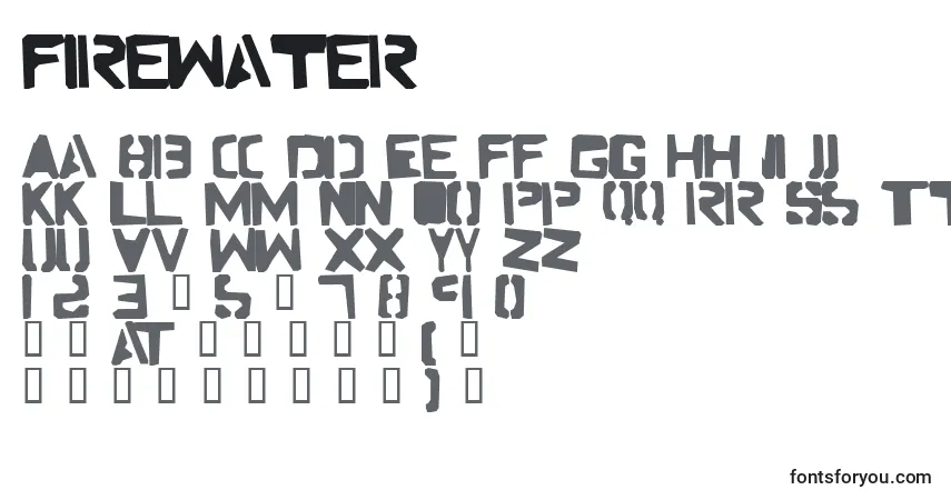 Schriftart Firewater – Alphabet, Zahlen, spezielle Symbole