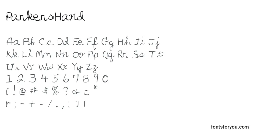 Schriftart ParkersHand – Alphabet, Zahlen, spezielle Symbole