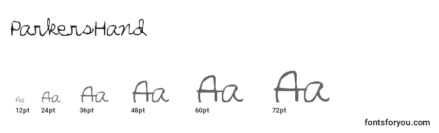 ParkersHand Font Sizes