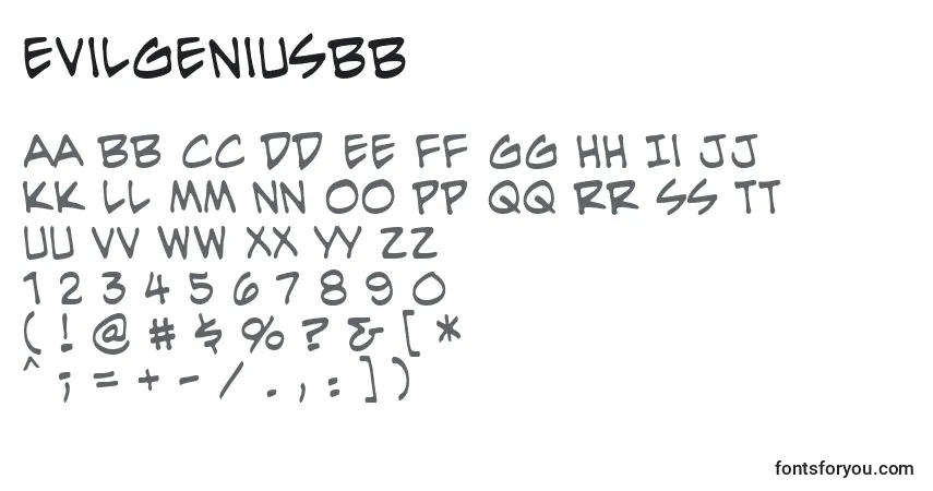 Czcionka EvilgeniusBb – alfabet, cyfry, specjalne znaki