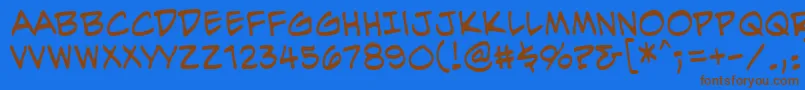フォントEvilgeniusBb – 茶色の文字が青い背景にあります。