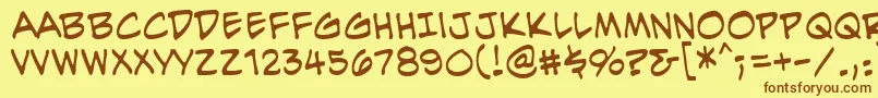 フォントEvilgeniusBb – 茶色の文字が黄色の背景にあります。