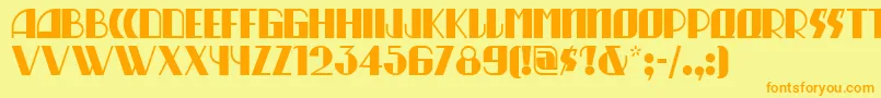 フォントMunchausennf – オレンジの文字が黄色の背景にあります。