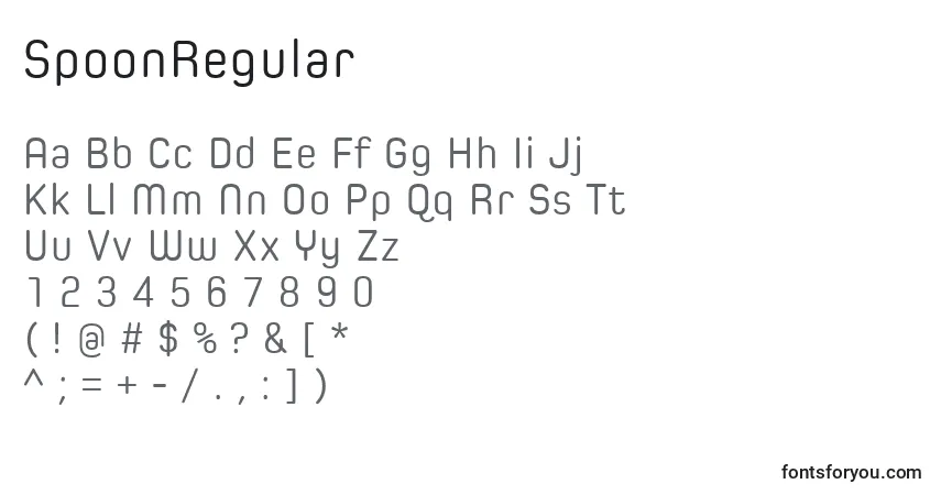 Czcionka SpoonRegular – alfabet, cyfry, specjalne znaki