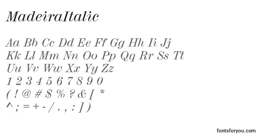 Police MadeiraItalic - Alphabet, Chiffres, Caractères Spéciaux