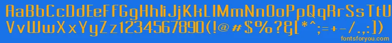 フォントPecot – オレンジ色の文字が青い背景にあります。