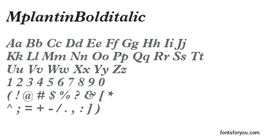 A fonte MplantinBolditalic – alfabeto, números, caracteres especiais