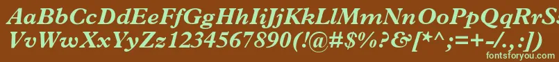 フォントMplantinBolditalic – 緑色の文字が茶色の背景にあります。