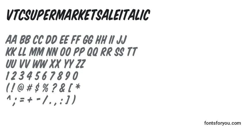 Czcionka Vtcsupermarketsaleitalic – alfabet, cyfry, specjalne znaki