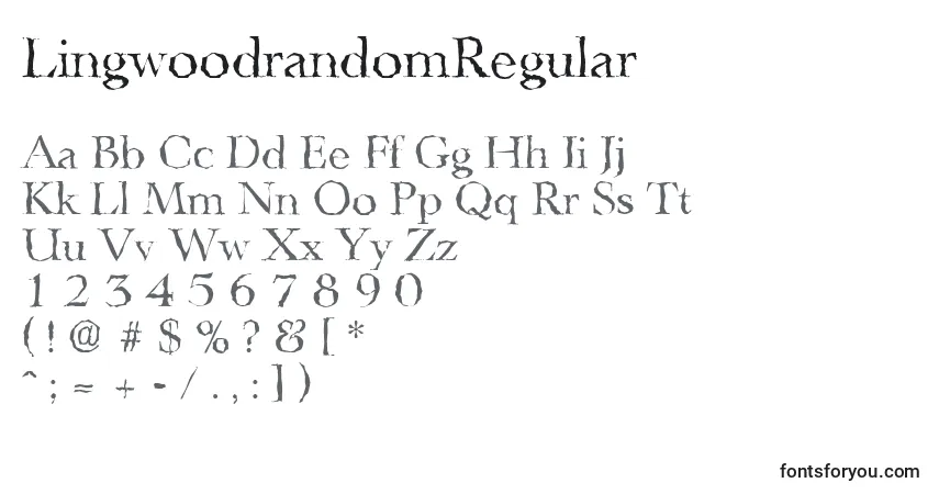 Czcionka LingwoodrandomRegular – alfabet, cyfry, specjalne znaki