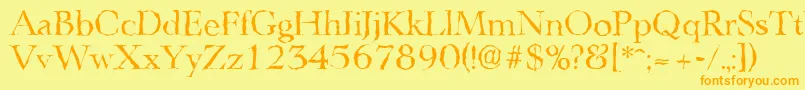 フォントLingwoodrandomRegular – オレンジの文字が黄色の背景にあります。
