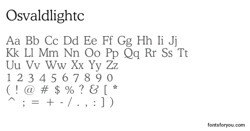 Czcionka Osvaldlightc – alfabet, cyfry, specjalne znaki