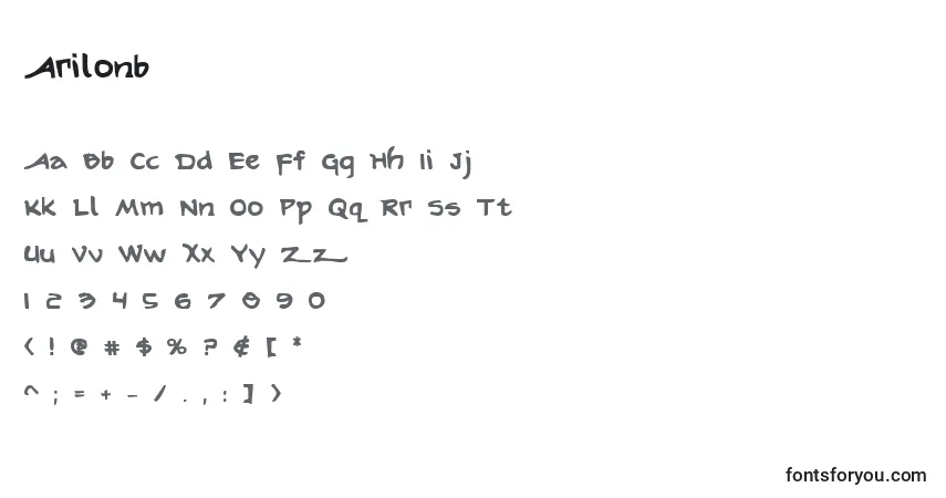 Schriftart Arilonb – Alphabet, Zahlen, spezielle Symbole