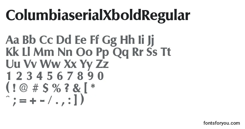 Czcionka ColumbiaserialXboldRegular – alfabet, cyfry, specjalne znaki