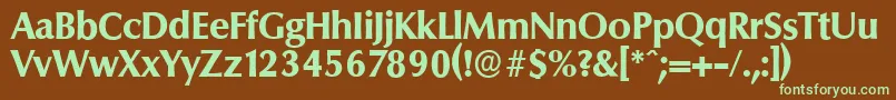 フォントColumbiaserialXboldRegular – 緑色の文字が茶色の背景にあります。