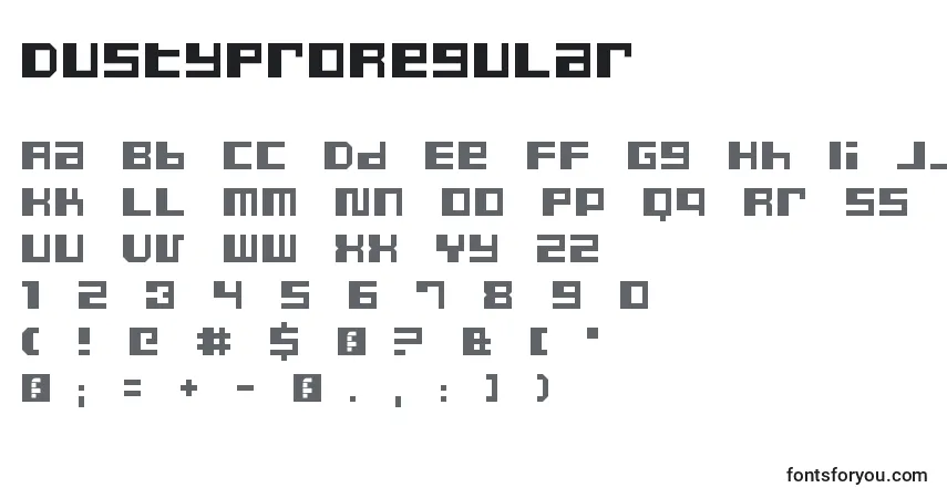 Schriftart DustyProRegular – Alphabet, Zahlen, spezielle Symbole