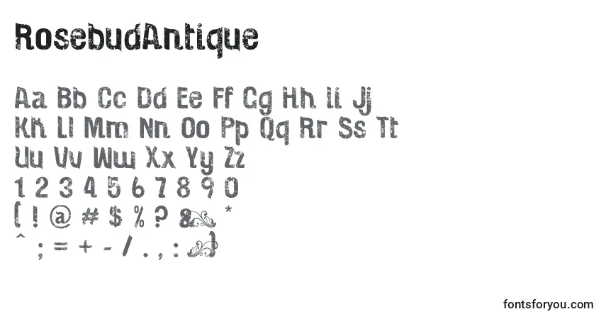 A fonte RosebudAntique – alfabeto, números, caracteres especiais