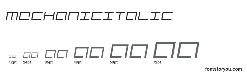Размеры шрифта MechanicItalic