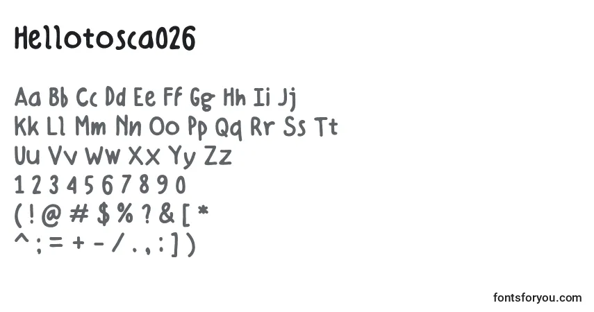 Czcionka Hellotosca026 – alfabet, cyfry, specjalne znaki