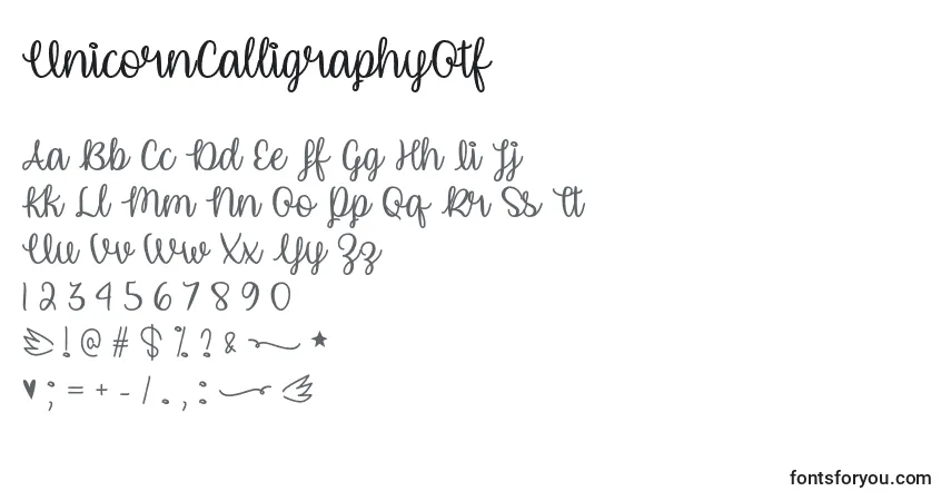 Шрифт UnicornCalligraphyOtf – алфавит, цифры, специальные символы