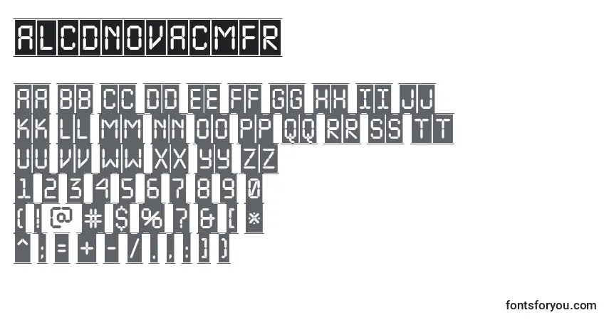 Czcionka ALcdnovacmfr – alfabet, cyfry, specjalne znaki